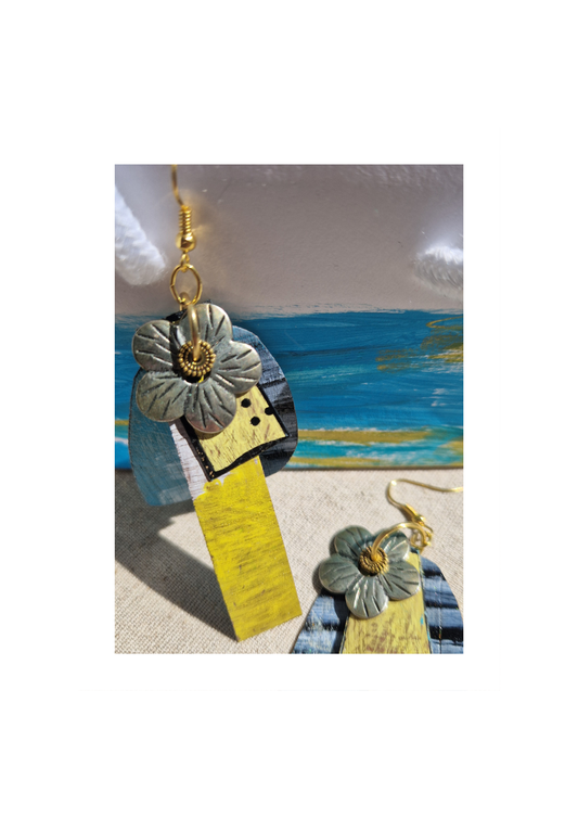 Earrings , Original Abstract hand-painted Veneer earrings (lightweight )