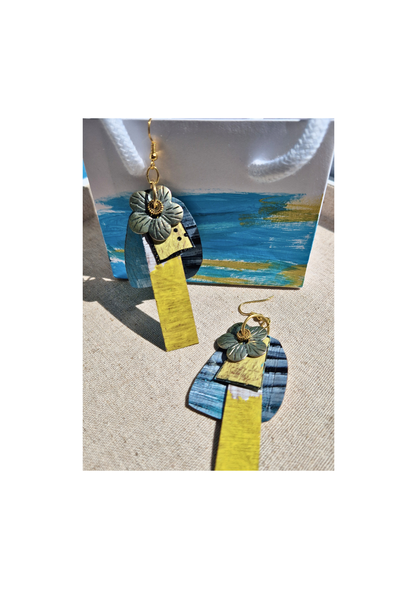 Earrings , Original Abstract hand-painted Veneer earrings (lightweight )