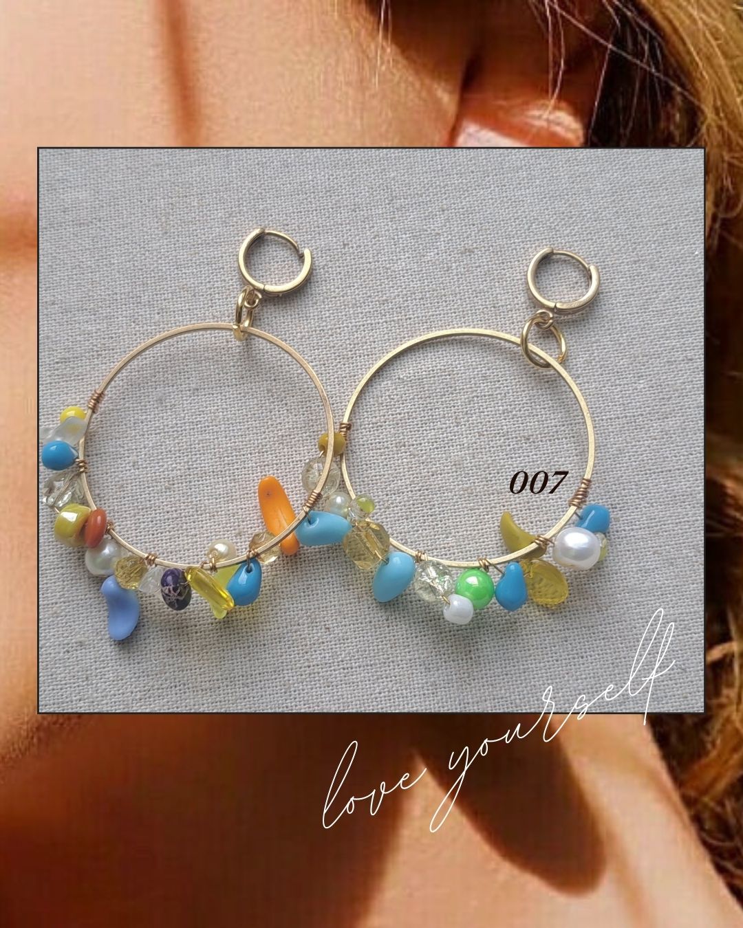 Beaded Hoops Raw Brass Earrings