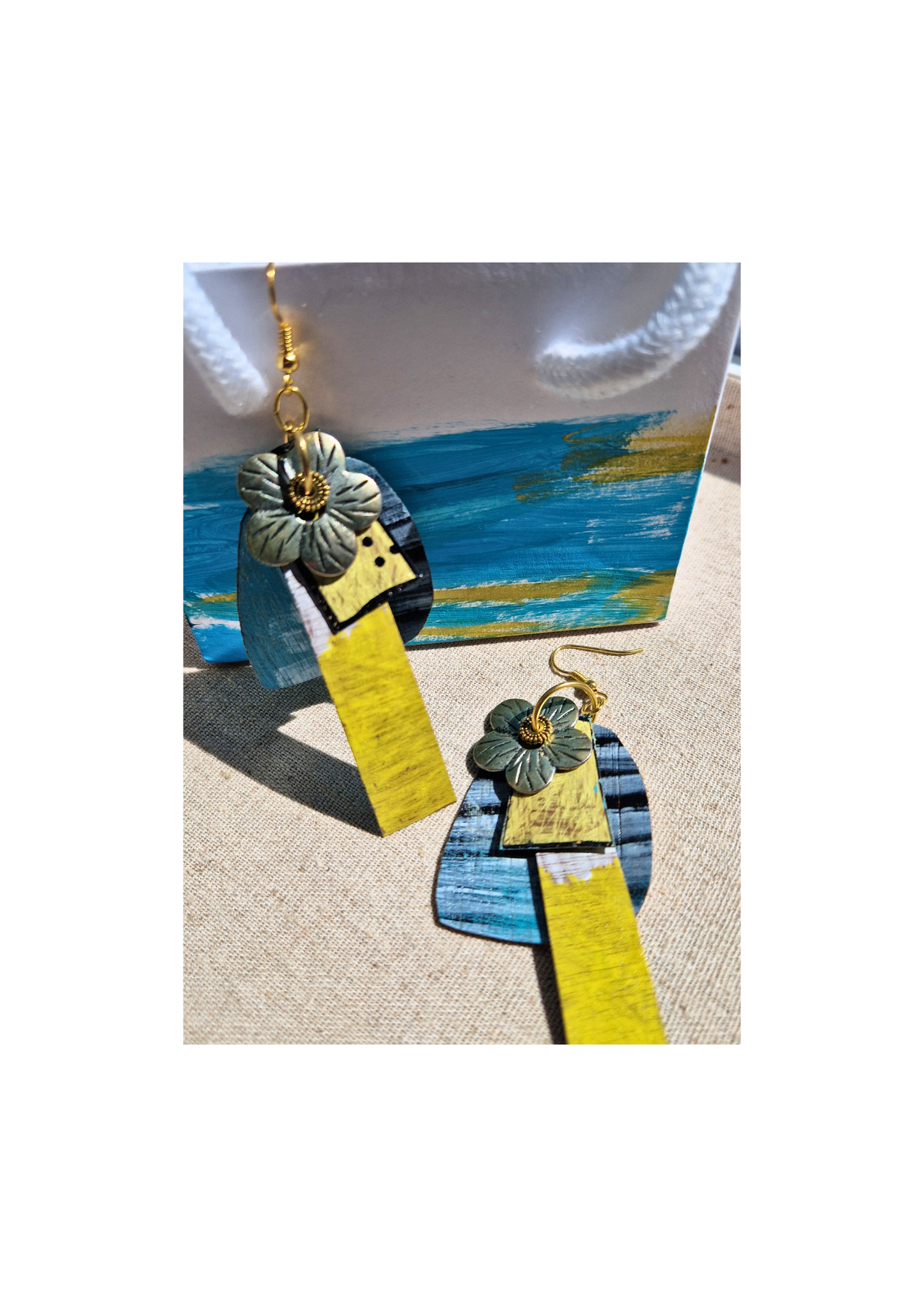 Earrings , Original Abstract hand-painted Veneer earrings (lightweight )