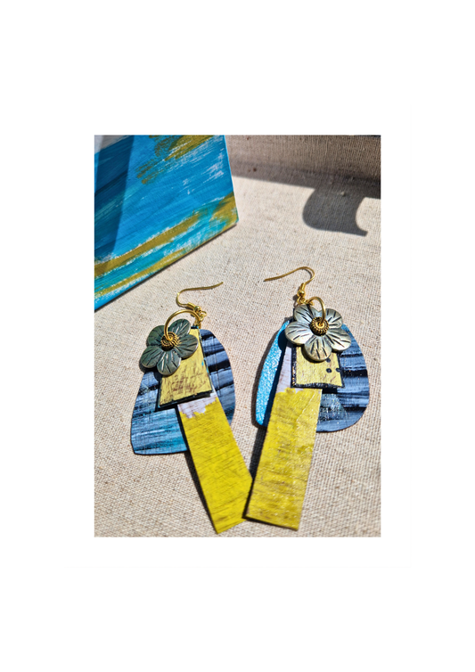 Earrings , Original Abstract hand-painted Veneer earrings (lightweight )