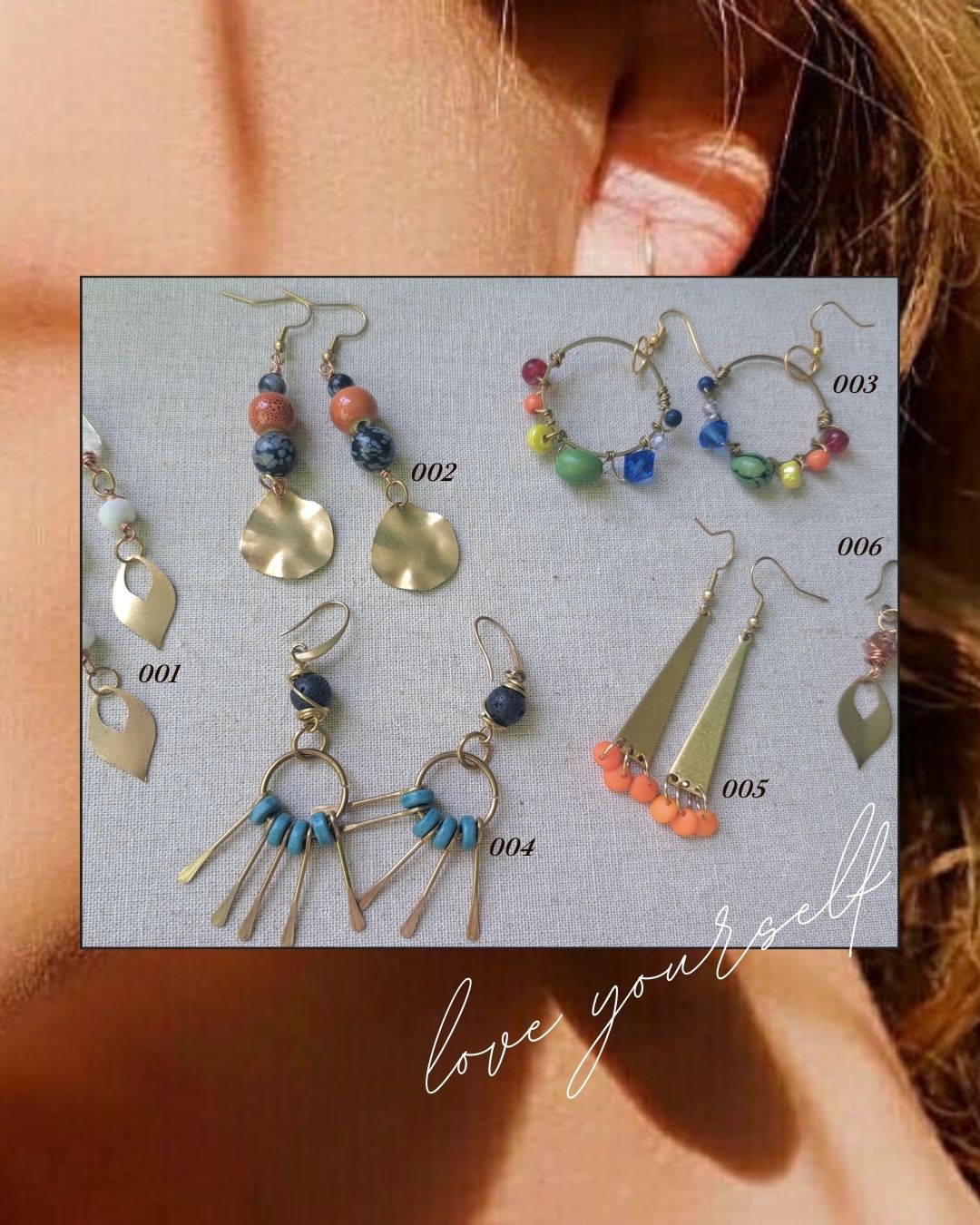 Beaded Hoops Raw Brass Earrings