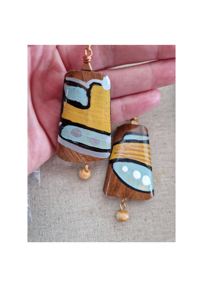 Earrings - Hand painted Wooden Bead Earrings with gold plated ear wires TOO!