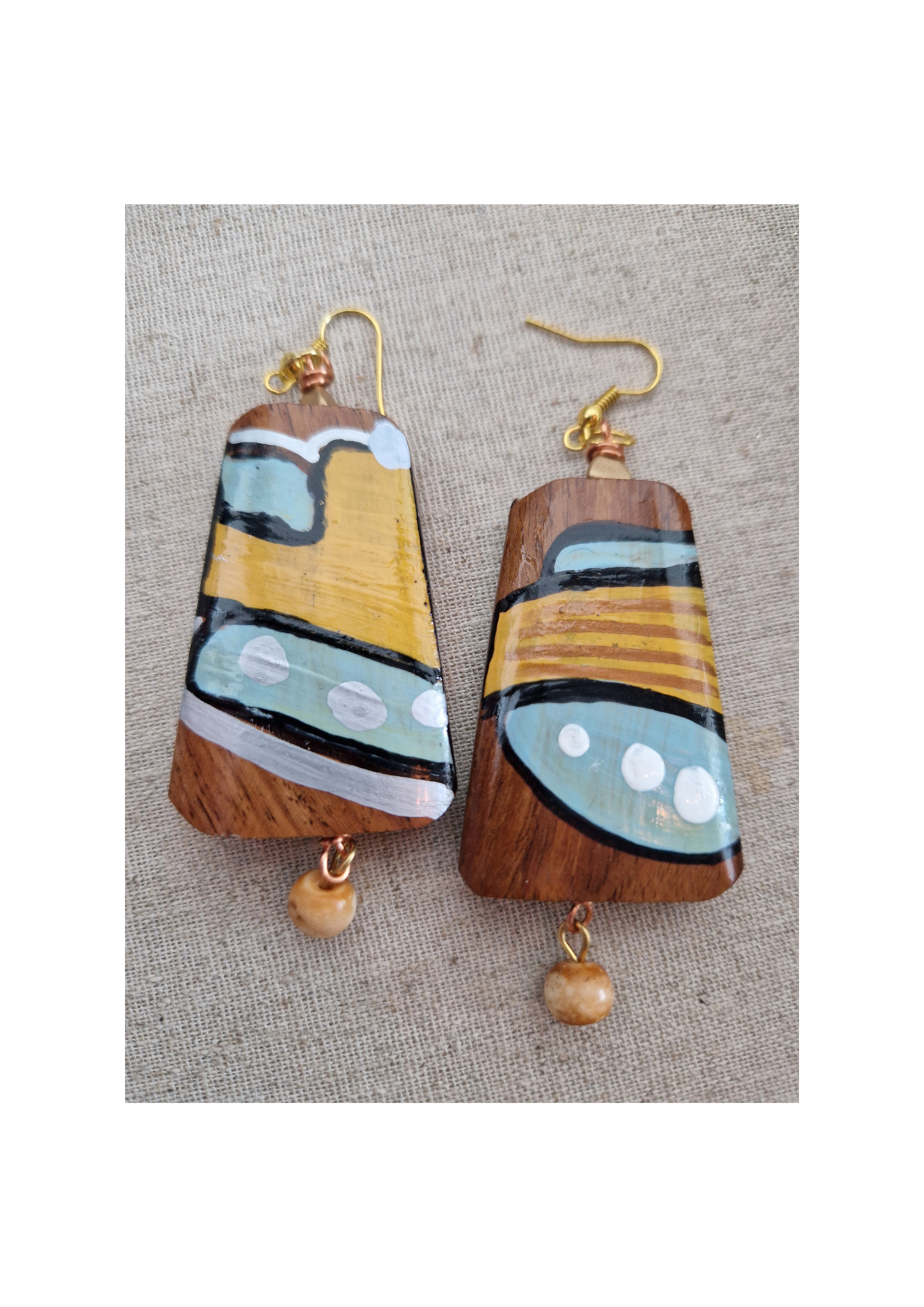 Earrings - Hand painted Wooden Bead Earrings with gold plated ear wires TOO!