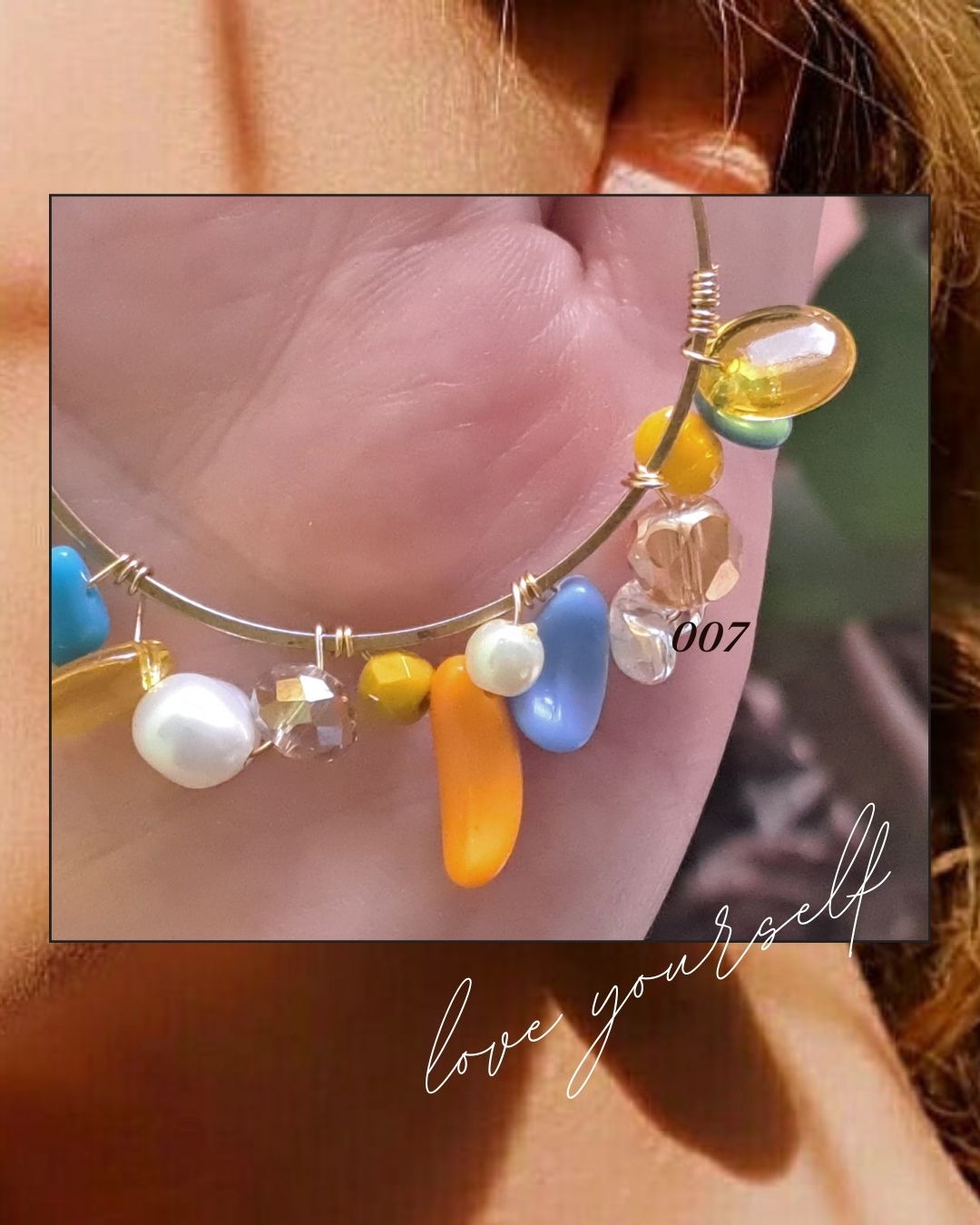 Beaded Hoops Raw Brass Earrings