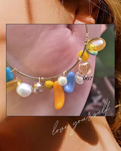 Beaded Hoops Raw Brass Earrings