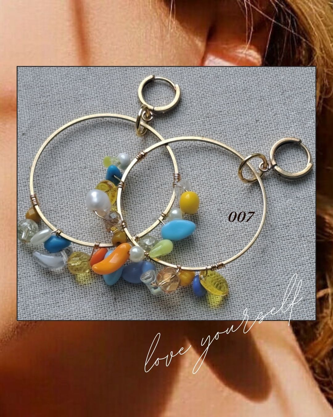 Beaded Hoops Raw Brass Earrings