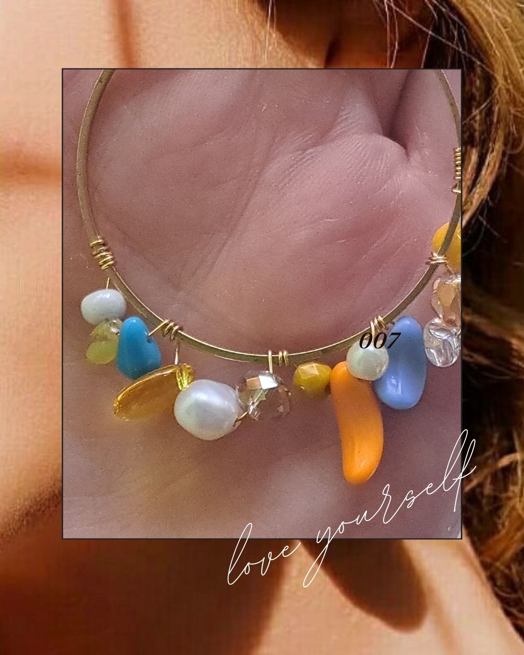 Beaded Hoops Raw Brass Earrings