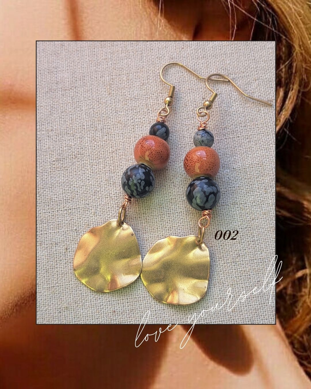 Full Moon Ceramic Raw Brass Earrings