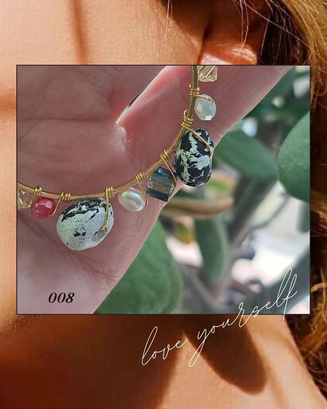 Beaded Hoops Raw Brass Earrings B/W