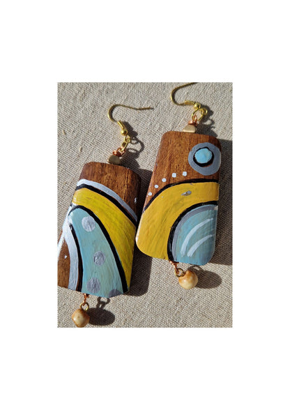 Earrings - Hand painted Wooden Bead Earrings with gold plated ear wires. Joy!