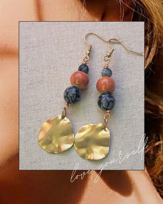 Full Moon Ceramic Raw Brass Earrings