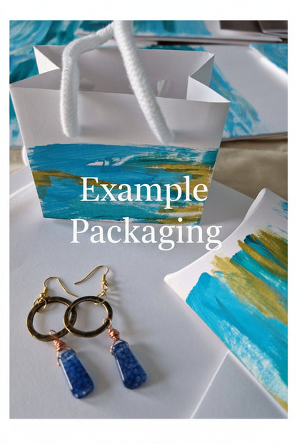 Earrings , Original Abstract hand-painted Veneer and Wooden bead (lightweight )