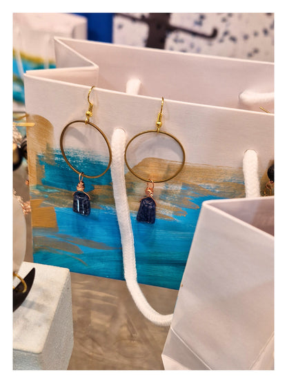 Raw Brass Hoop Earrings - with Shell Disc Stems
