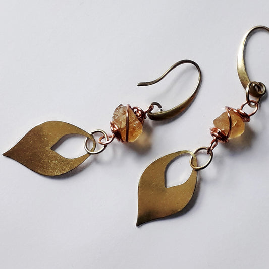 Citrine Raw Brass Earrings