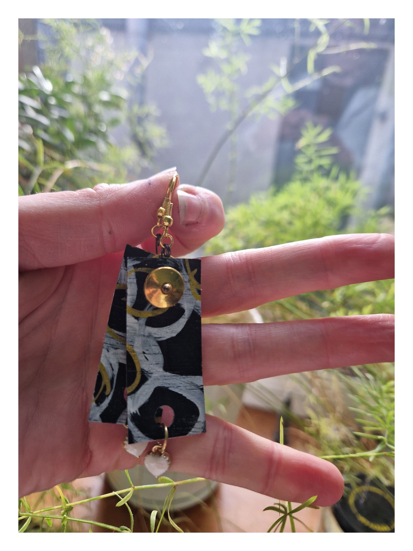 Original Abstract hand-painted Veneer earrings (lightweight )