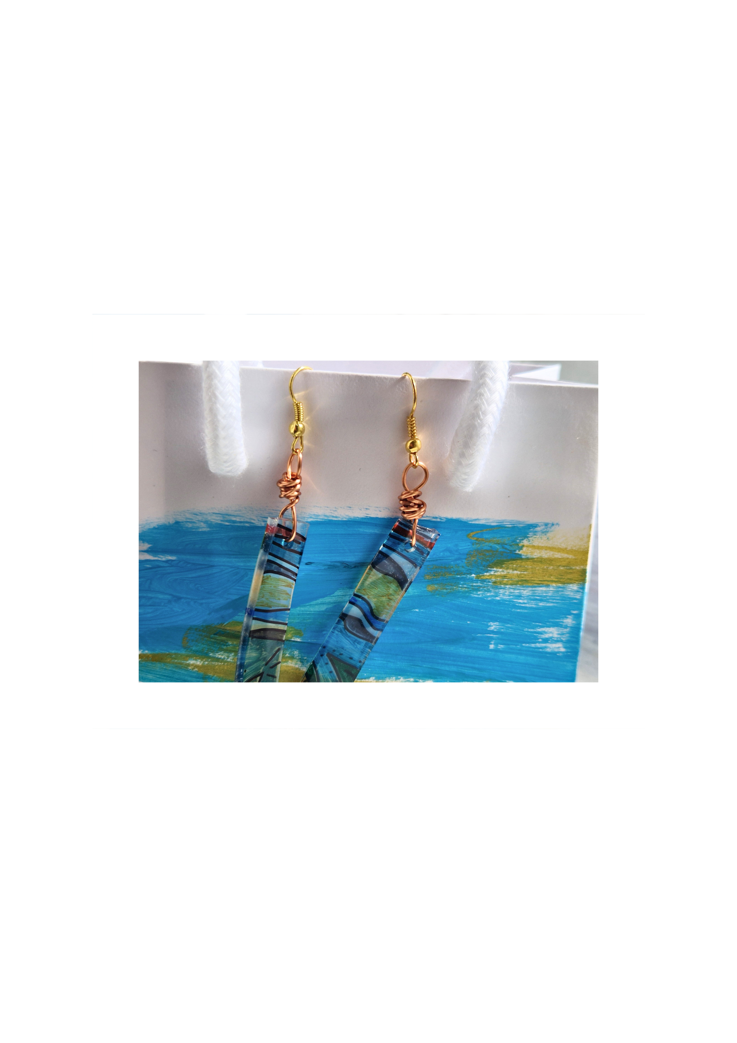 Earrings - Handmade/hand drawn with Polished Stone Feature Bead