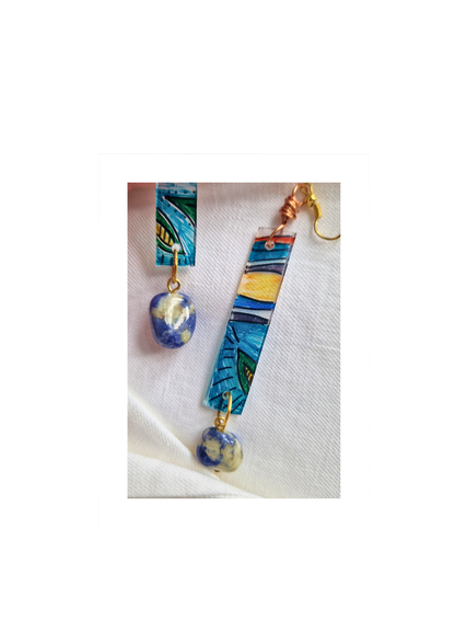 Earrings - Handmade/hand drawn with Polished Stone Feature Bead